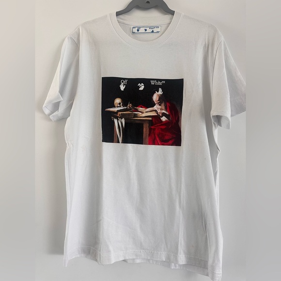 Off-White White T-Shirt with Red and Black Graphic - Picture 5 of 12